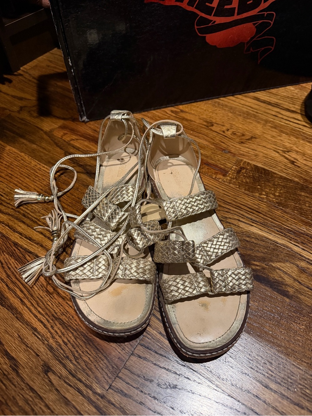 Michael kors woven Metallic Lace-Up Gladiator Sandals - Gold